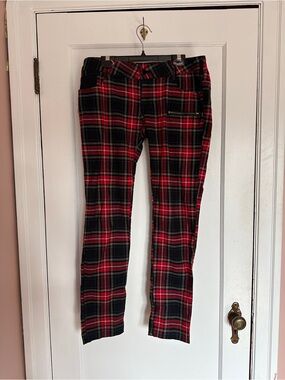 Vintage authentic punk-style Women’s Red Plaid Slim Fit pants; vintage 90s/2000s